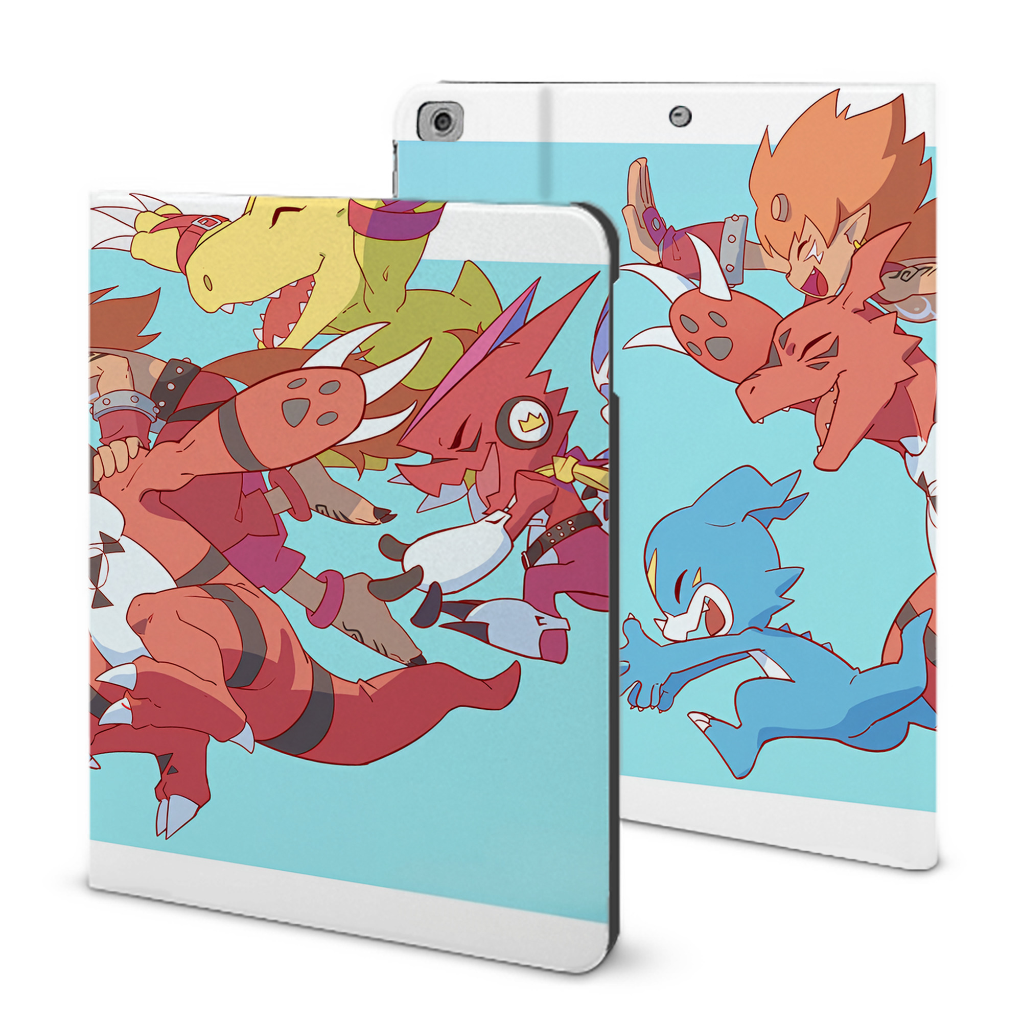 （画像用） Digimon デジタルモンスター/デジモン IPad ケース ブック型 PUレザー TPU 耐衝撃 軽量 薄型 ペン収納なし 全面保護 IPad 各モデル対応